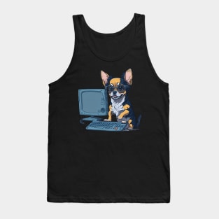 A cute Chihuahua dog is working on computer Tank Top